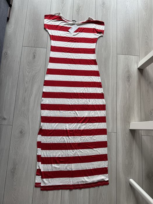 Calzedonia sukienka w paski S czerwona biała maxi dluga z rozcięciem