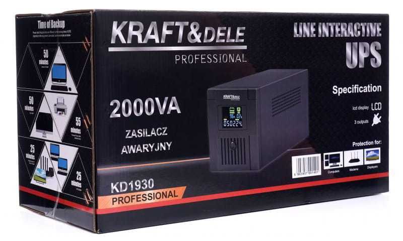 KRAFT&DELE Zasilacz Awaryjny Ups 2000va 1200w Bateria 9ah Lcd