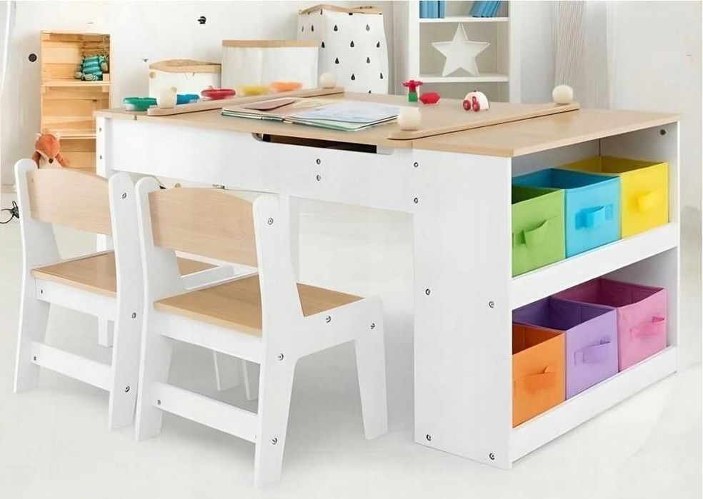 Zestaw Mebli Dziecięcych 3w1 Biurko Sztaluga Szafka Centrum Zabawy