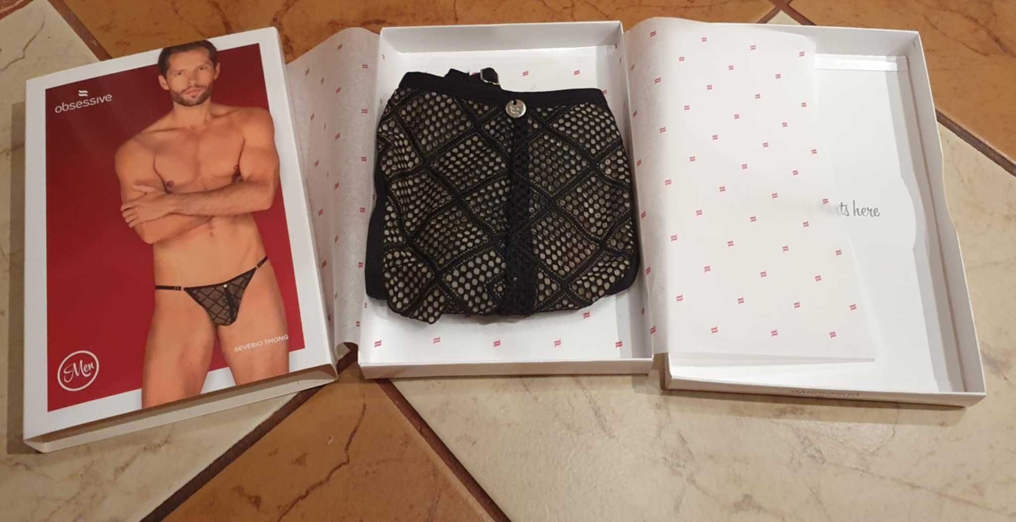 Bielizna męska stringi Obsessive Severio Thong Black + GRATIS !!