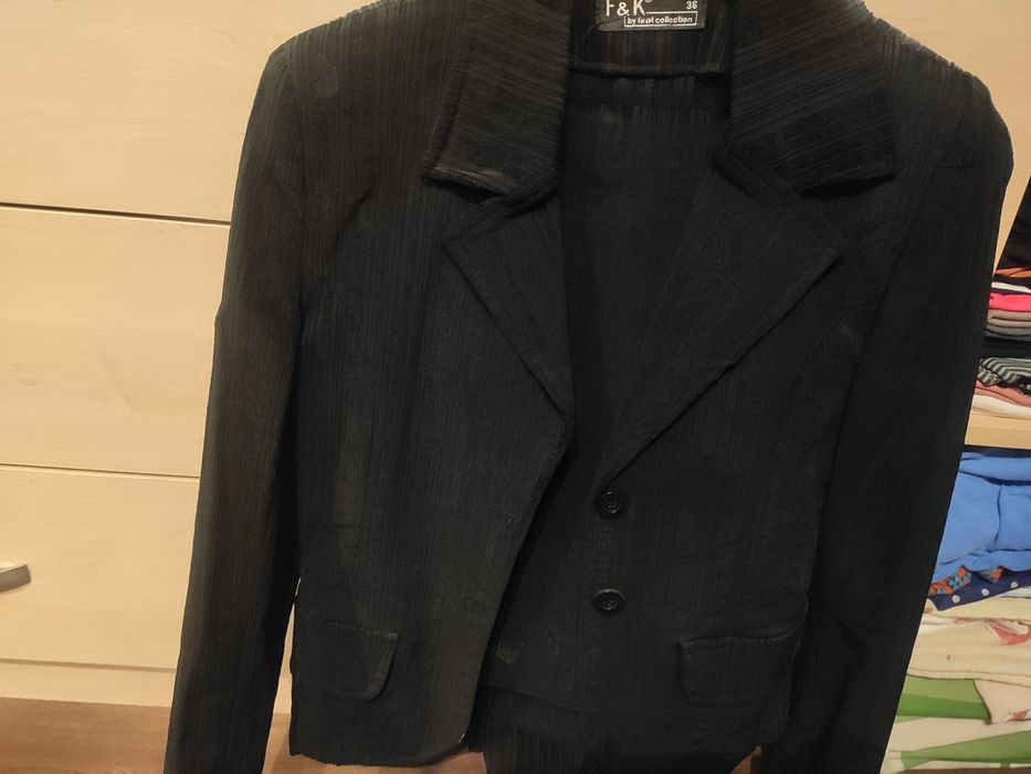 Garnitur damski sztruks czarny marynarka r XS S