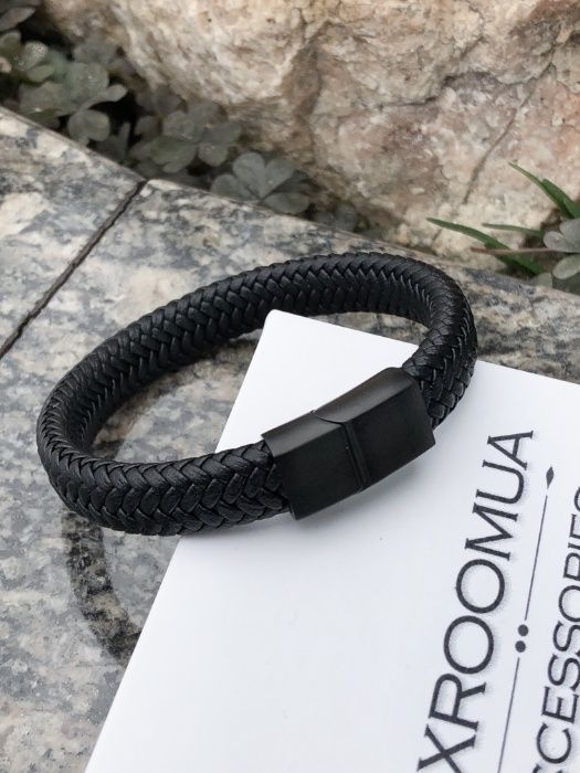 Мужской кожаный браслет, браслет из кожи классический черный