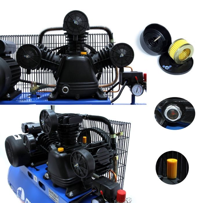 Kompresor Sprężarka 100L 400V 360L/min 3 TŁOKI + PIASKARKA 19 L + WĄŻ