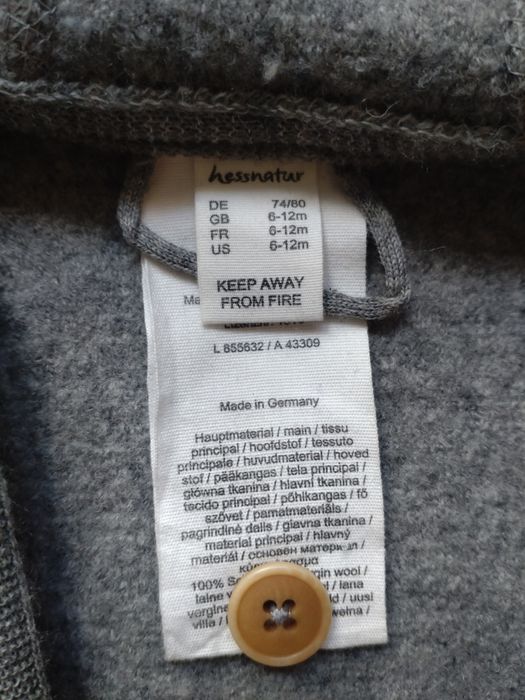 Kombinezon wełniany Merino Hessnatur r 74/80