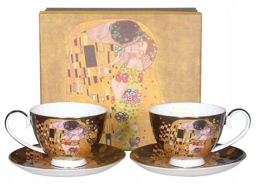 ekskluzywny zestaw filiżanek 2+2 porcelana kostna gustav klimt kiss 25