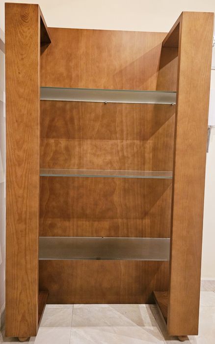 Estante elegante de vidro e madeira nova