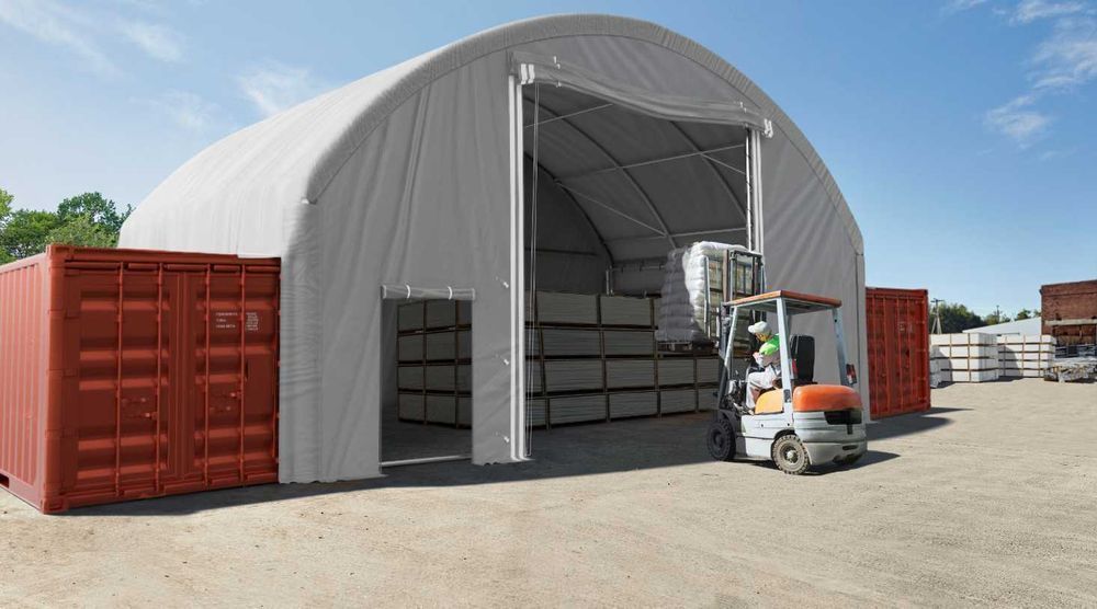 8x12m Namiot ZADASZENIE do kontenerów WEJŚCIE+WJAZD tył przód