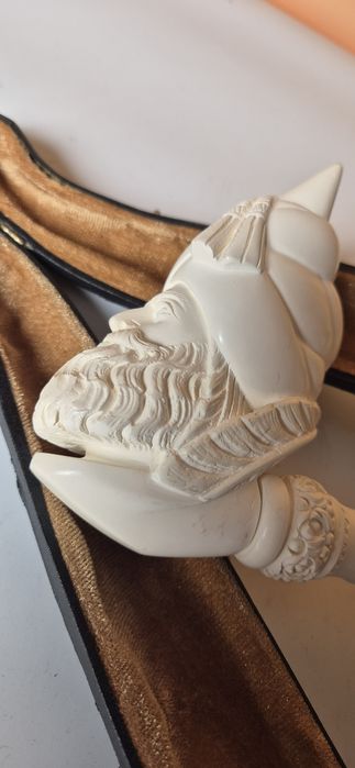 Piękna stara olbrzymia fajka z pianki morskiej sepolit w etui 34 cm