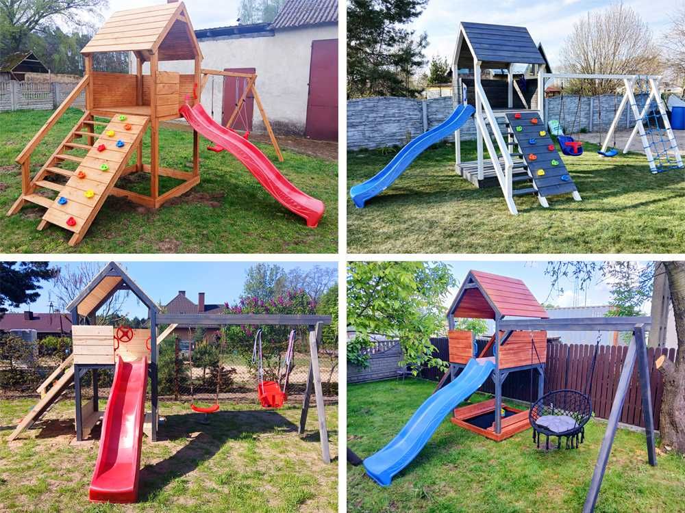 Plac zabaw domek dla dzieci huśtawka zjeżdżalnia z montażem producent