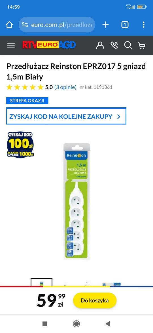 Przedłużacz sieciowy Reinston EPRZ017