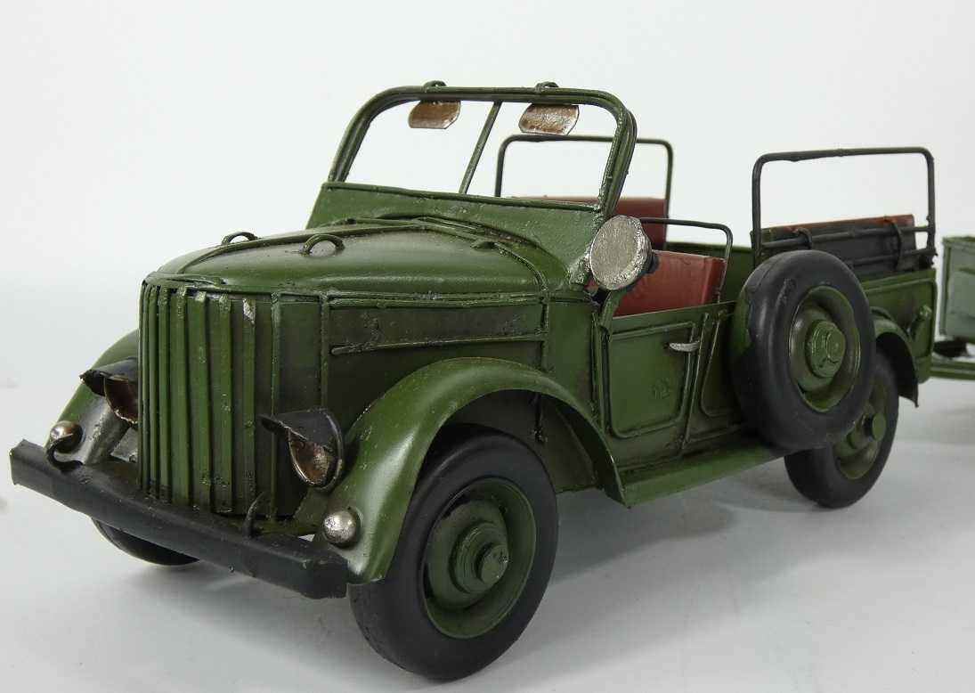 Wojskowy Metalowy model pojazd samochód JEEP z przyc pickup auto 36 cm
