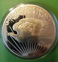 Kopia 70 mm Medal Liberty 20 Dollar $ Double Eagle Bogini Wolności