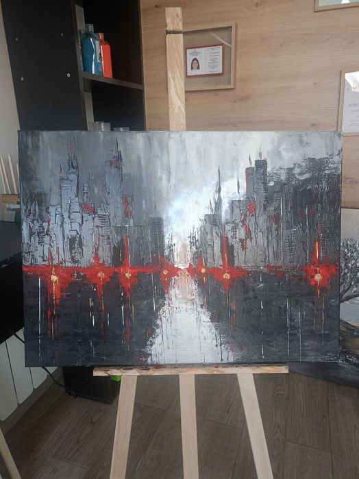Obraz ręcznie malowany akryl miasto