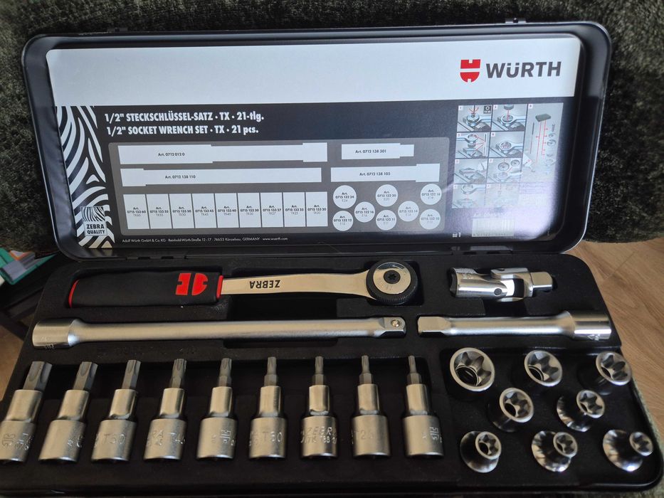 Zestaw kluczy Würth Zebra Quality 1/2 cala nasadki Torx