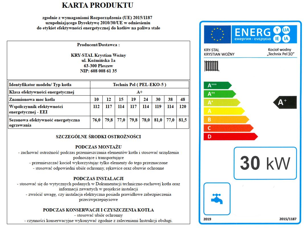 Kocioł piec Technix z podajnik na pellet 5 klasa Pleszew 30kW 290m2