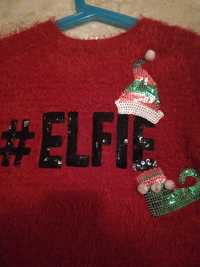 Sweterek tunika 134 cm Elf dla dziewczynki z motywem świątecznym