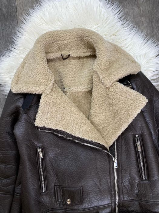 Женская дубленка авиатор S-L черный,шоколад Жіноча дублянка авіатор