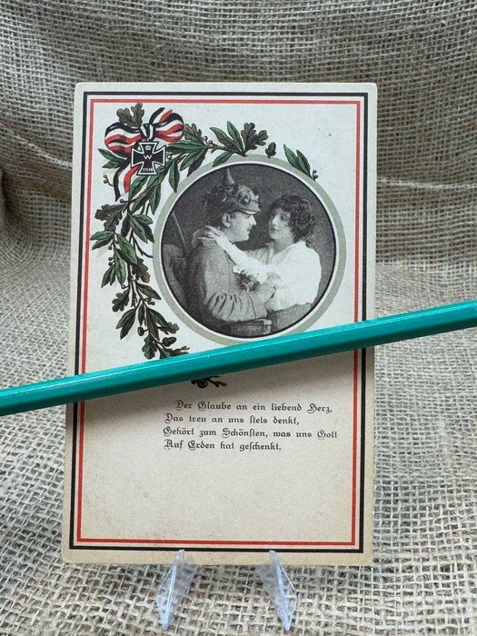 B591 pocztówka original wojsko Pruskie feldpost 1916 EK flaga ww1 LUX