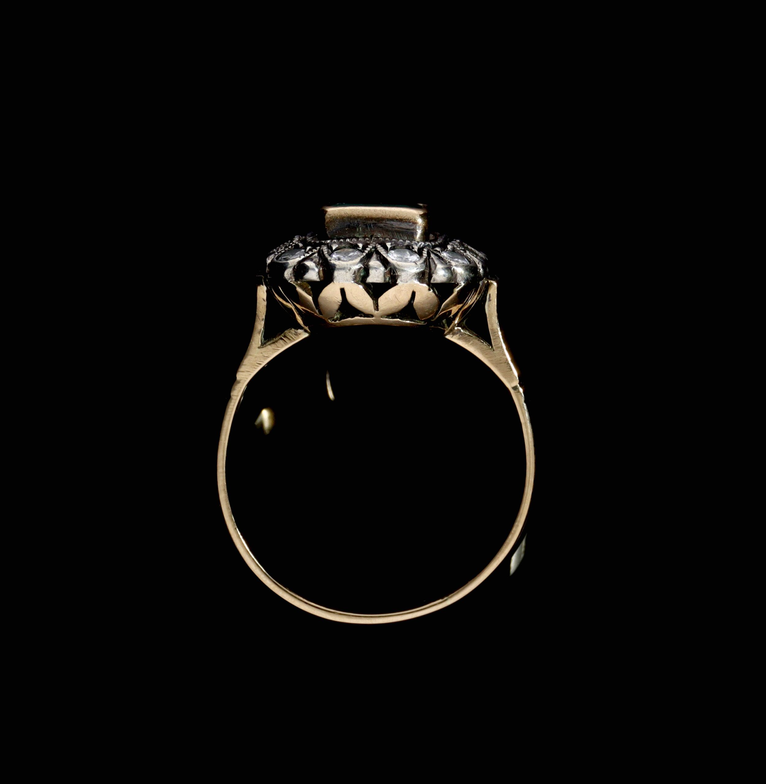 Złoty-srebrny pierścionek z szmaragdem i diamentami 1.21ct p.750