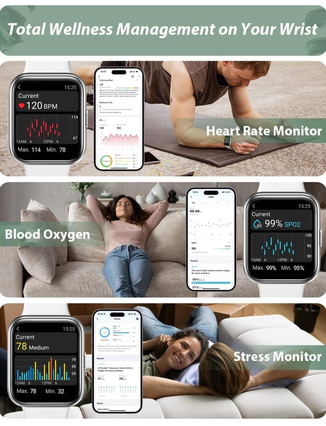 Tenski ID208 plus Smartwatch dla mężczyzn i kobiet