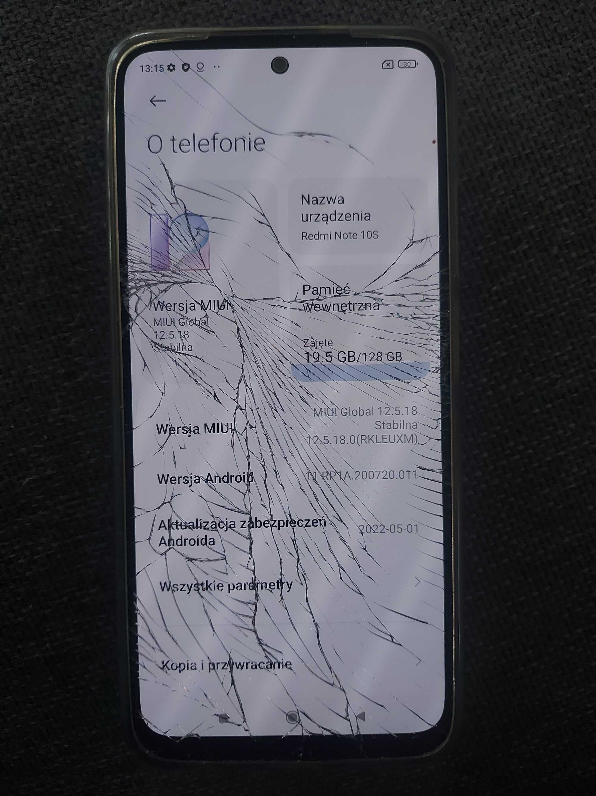 Xiaomi Redmi note 10s peknieta szybka