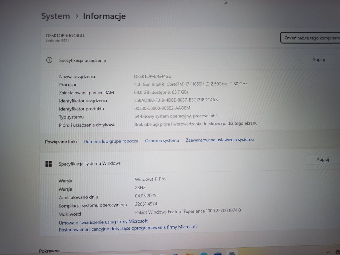 Mocny laptop notebook Dell latitude 5521 i7 11th gen / 64gb / 1tb ssd