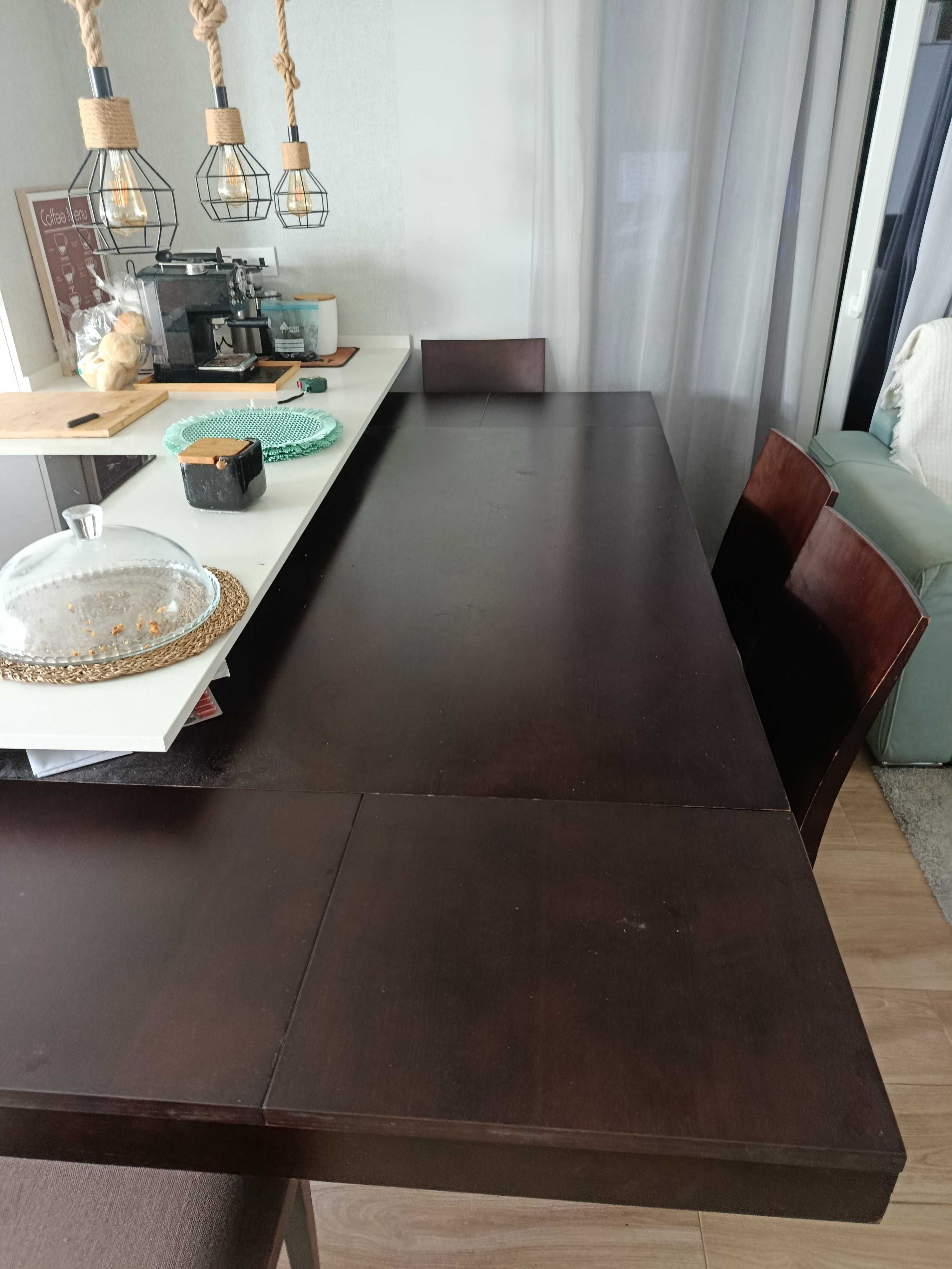 Mesa sala extensível c/ 4 cadeiras forradas
