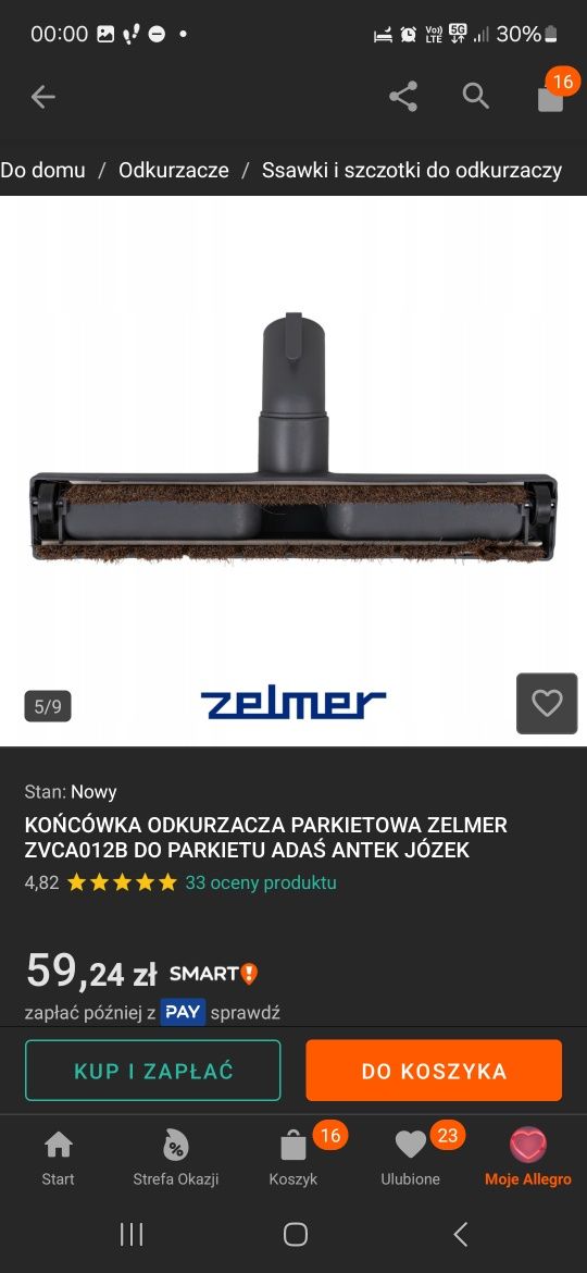Końcówka do odkurzacza parkietowa zelmer ZVCA012B ADAŚ ANTEK Józek