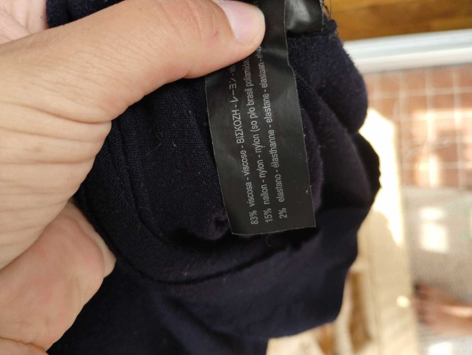 Granatowy sweter wiskozowy Zara Knit r. L z perełkami na rękawie