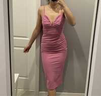 Sukienka midi rozowa pudrowa obcisla olowkowa ramiaczka