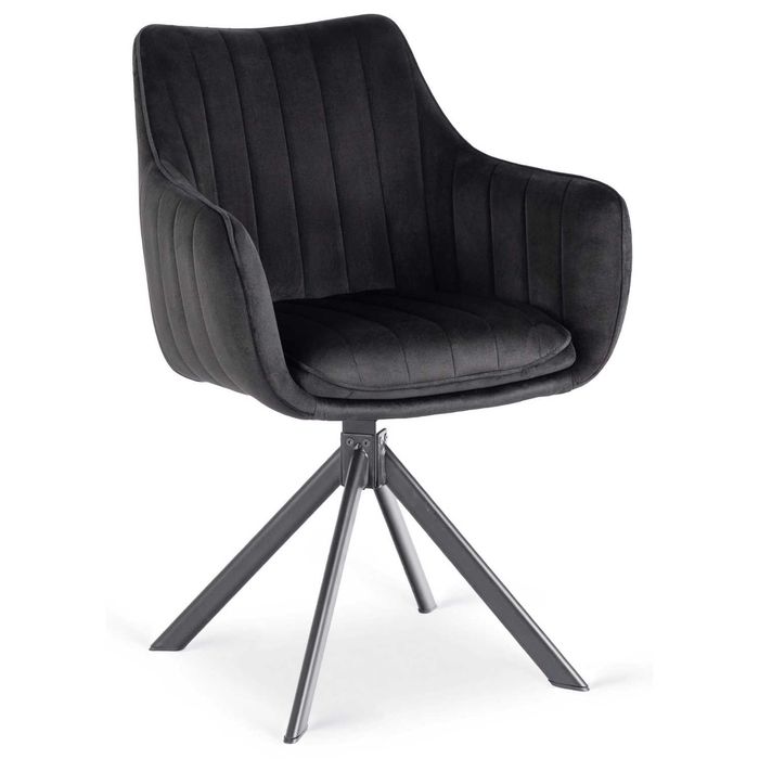 Krzesło do jadalni Obrotowe Welurowe Czarne Pikowane Tapicerowane