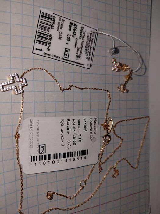 Набір золото ланцюжок і пусети