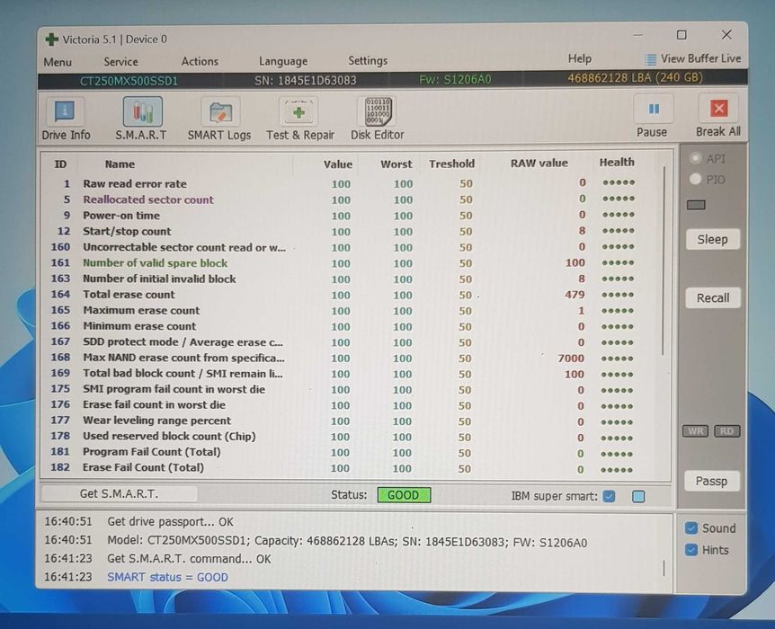 250GB SSD CRUSIAL SATA III 2.5" (на пути к покупателю).