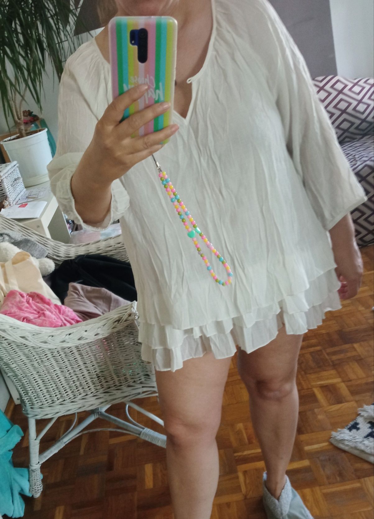 Tunika koszulka sukienka mini lato biala KappAhl L Warszawa Mokotów