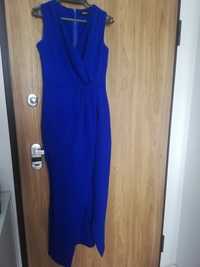 Długa kobaltowa Morris, sukienka na poprawiny, wieczorowa