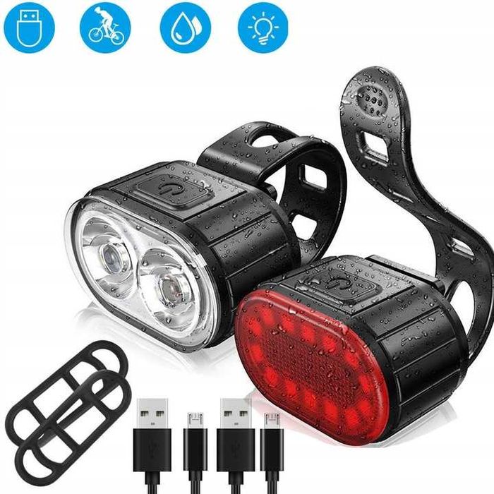 LAMPKI OŚWIETLENIE ROWEROWE LAMPKA przednia tylna usb led zestaw