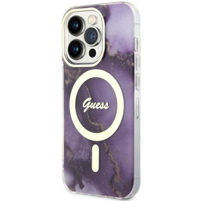 Guess Golden Marble Magsafe - Etui Iphone 14 Pro Max (Purpurowy)