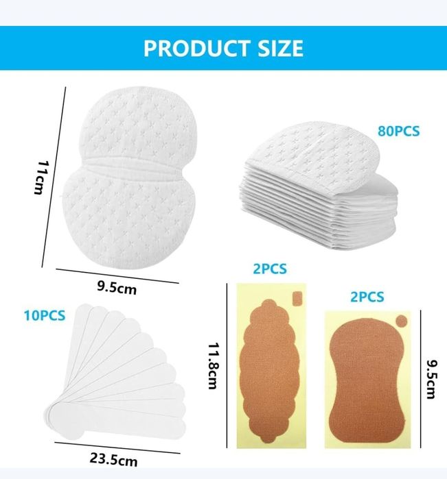 Wkładki antypotowe pod pachy, przeciwpotowe, 94 sztuki, oddychające