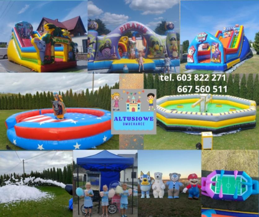 Zamki dmuchane, byk rodeo,eliminator, dmuchane misie, piana party,