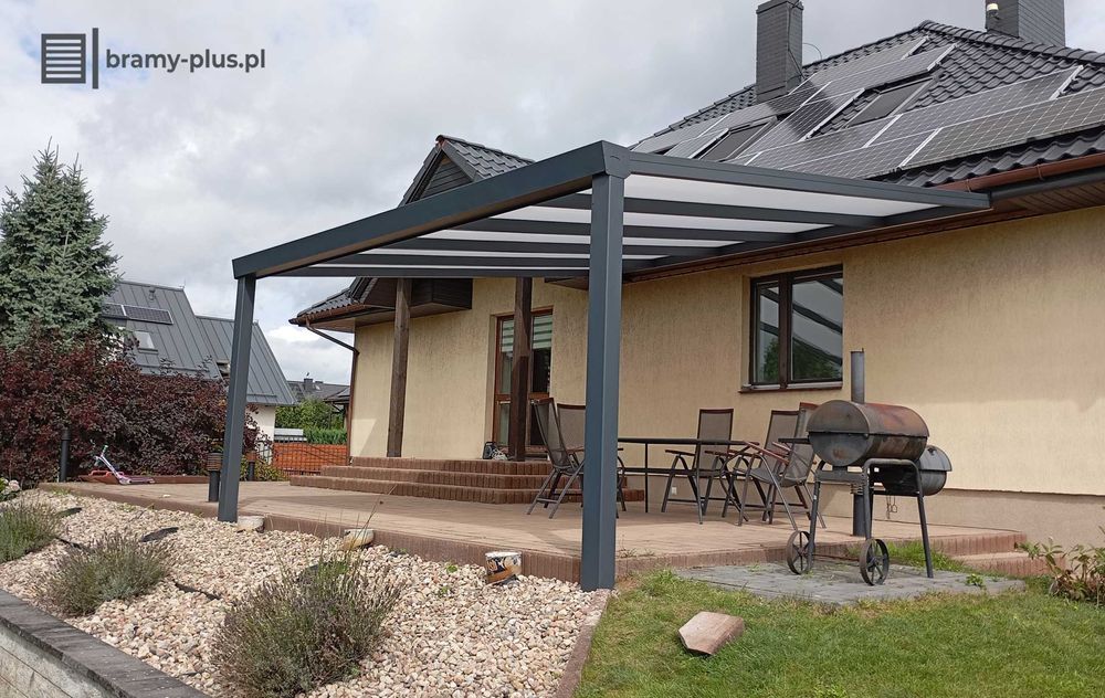 Zadaszenie tarasu 4x4 aluminiowe z montażem poliwęglan mleczny pergola