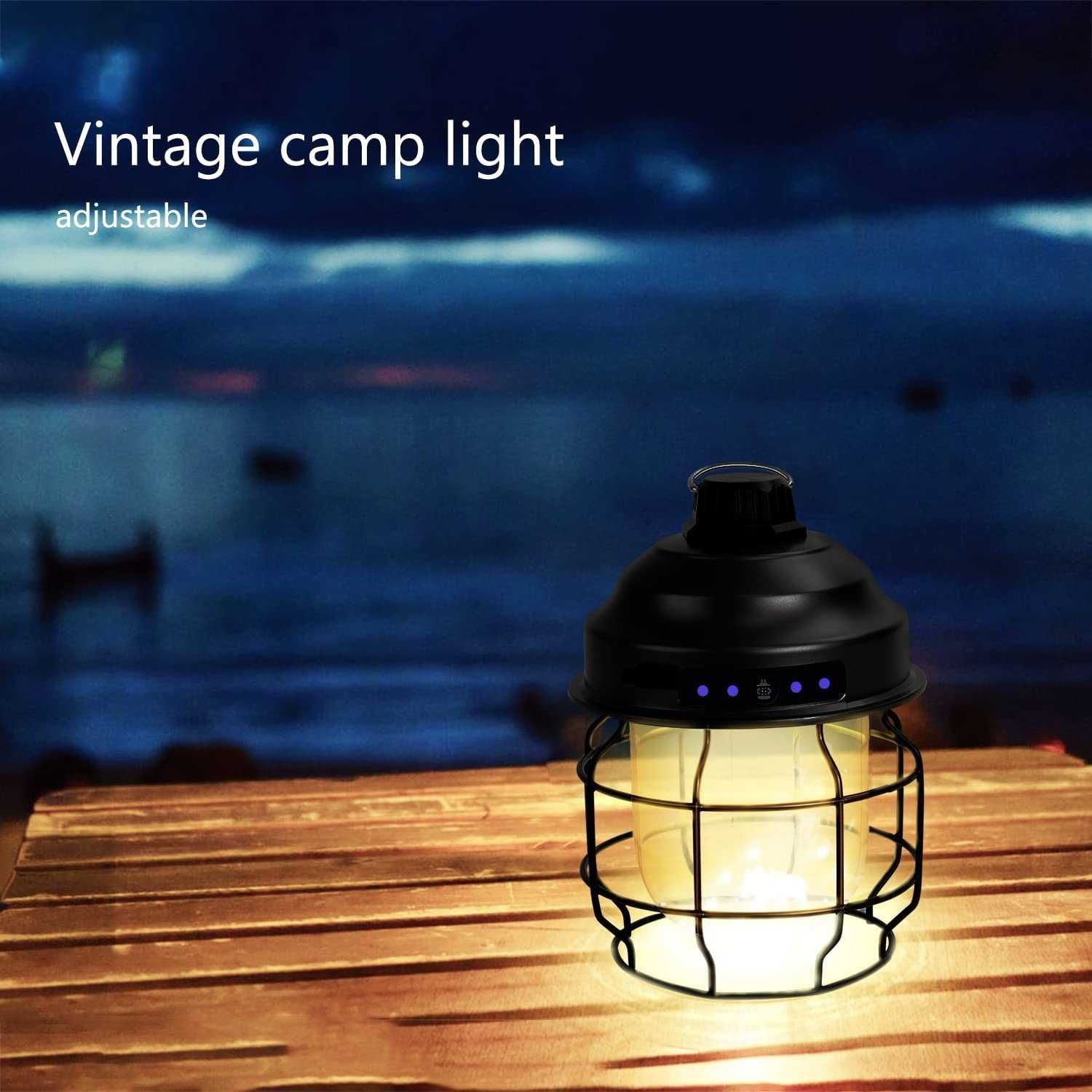 Lanterna de campismo LED 3600 mAh  estilo vintage 3 modos de luz