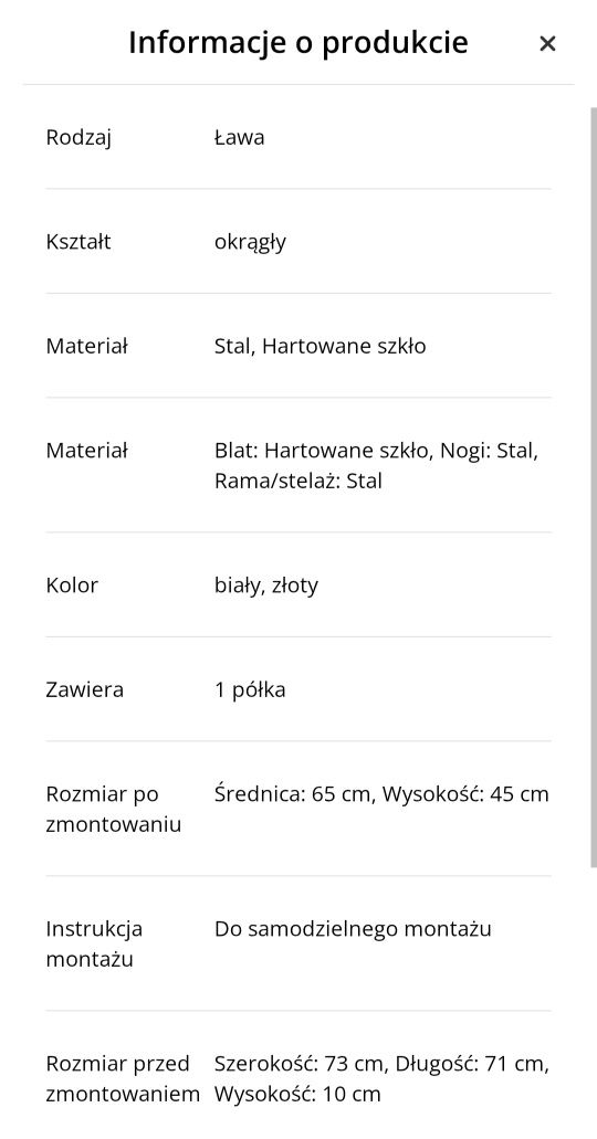 Jysk stolik kawowy biało złoty