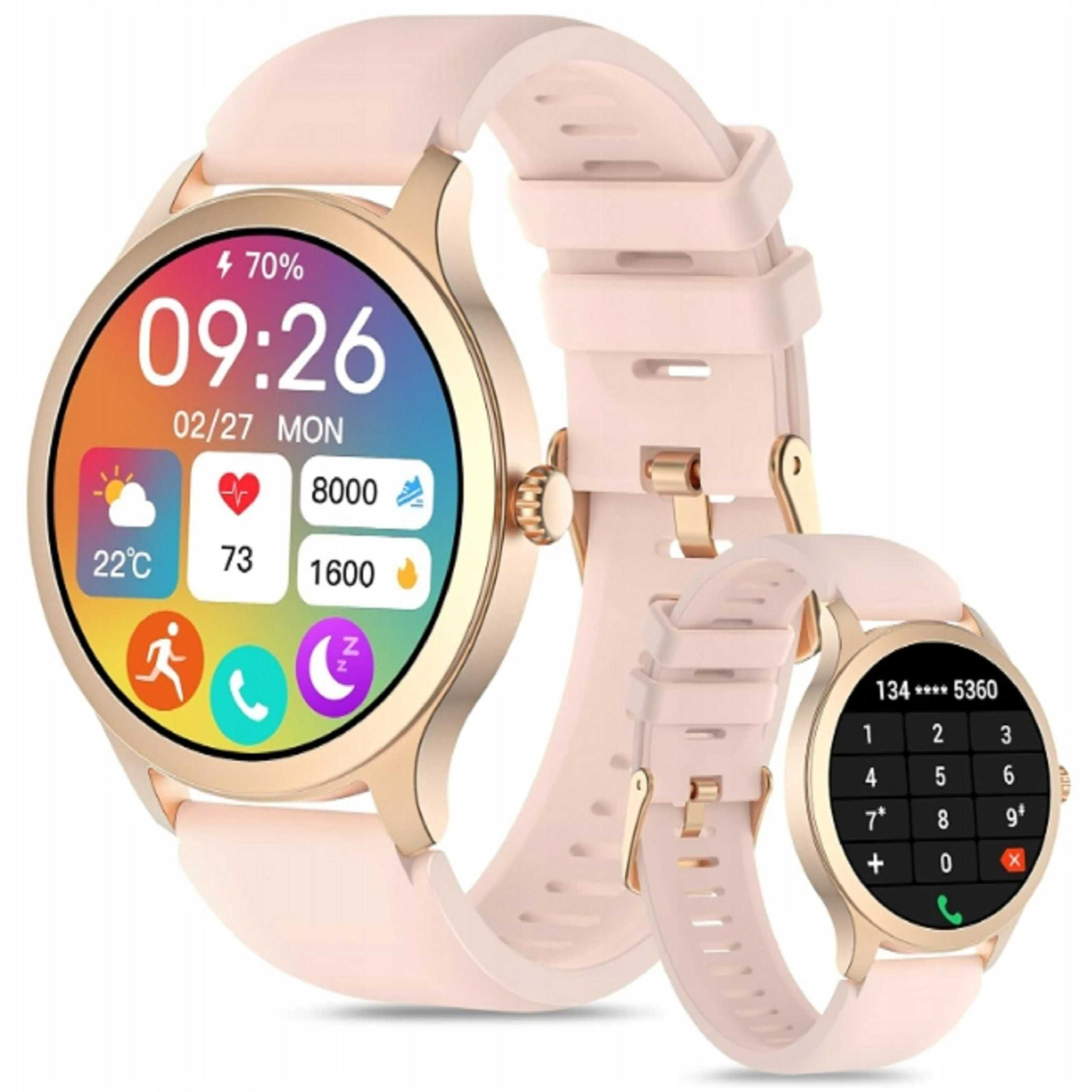 Smartwatch różowy tętno tlen wykonywanie połączeń IP68 damski Nowy