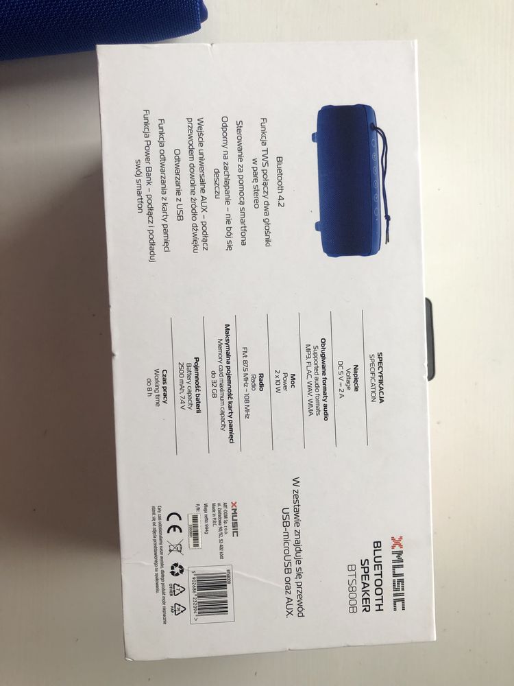 Głośnik mobilny XMUSIC BTS800B Niebieski Bluetooth AUX powerbank