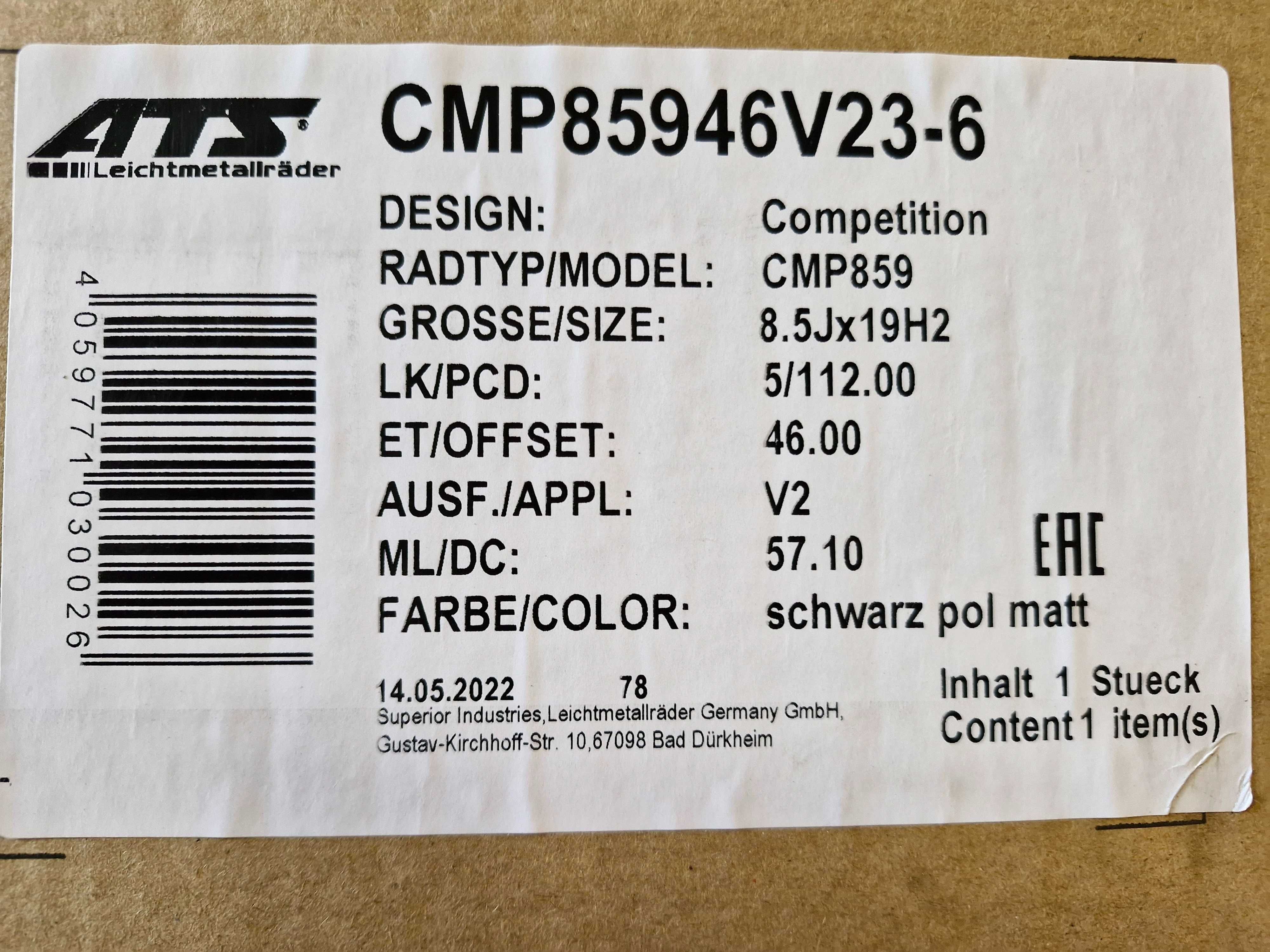 Alufelgi 5x112 19 ATS Competition 2 Audi Cupra Seat Skoda VW JAK NOWE