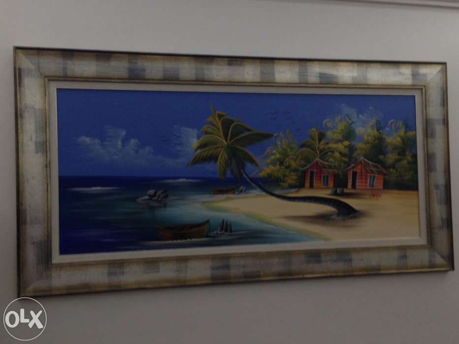 Quadro praia e palmeiras