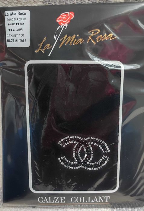 Rajstopy z aplikacją z cyrkonii srebrno-czarnej koko 4/L