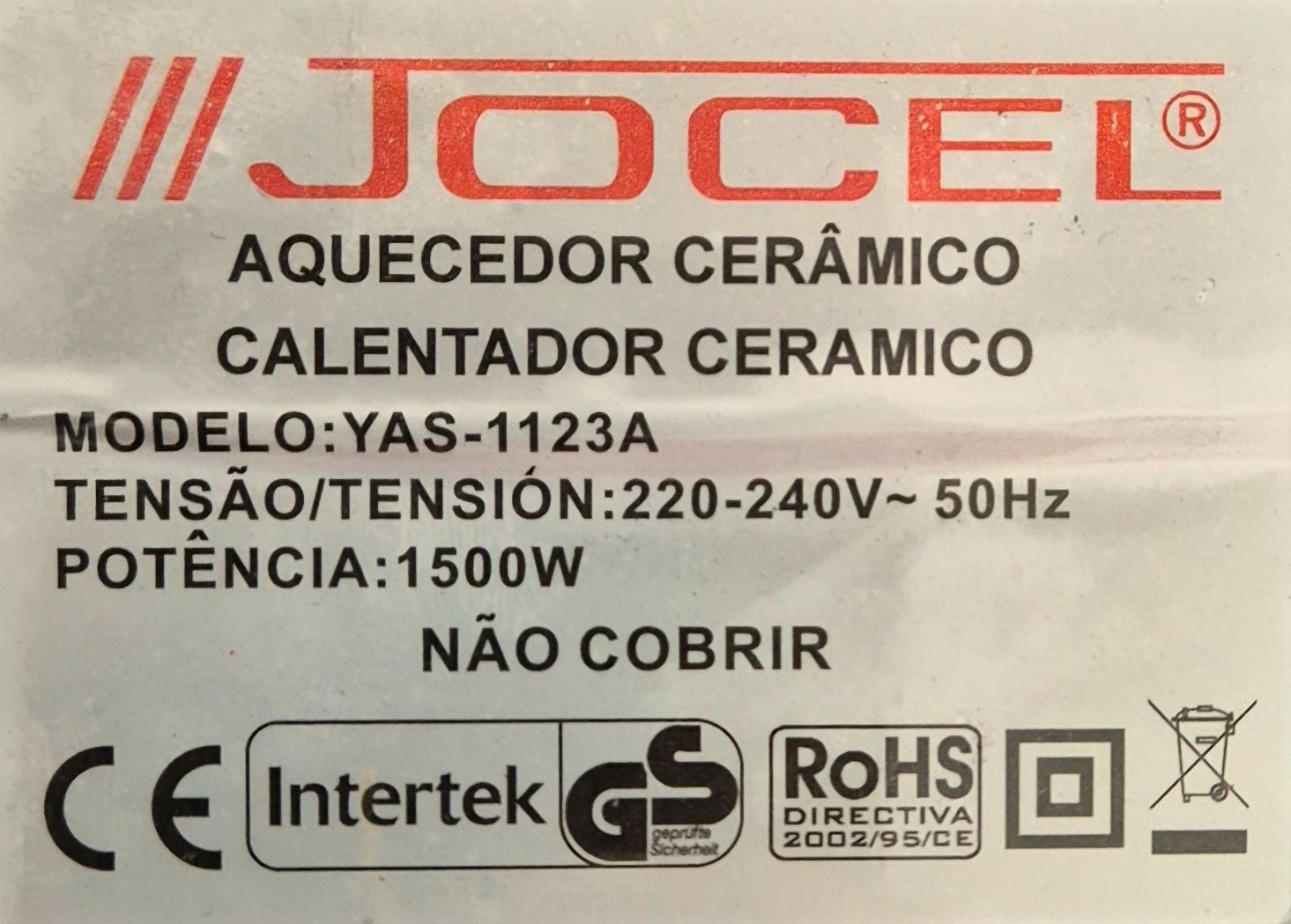 Jocel aquecedor elétrico 1500W
