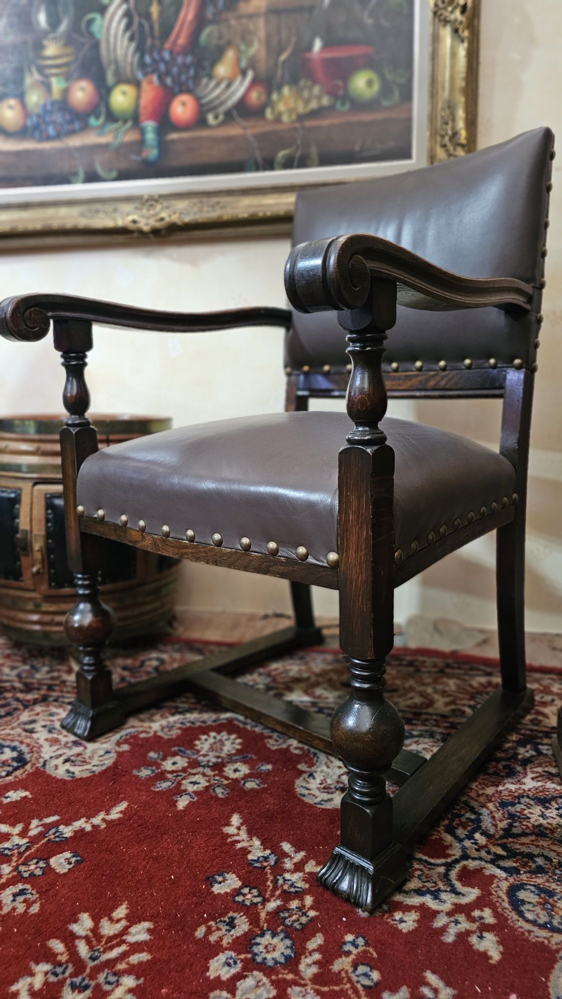 Rezerwacja Fotel krzesło z podłokietnikami tron skóra #492 Stylowy Węg