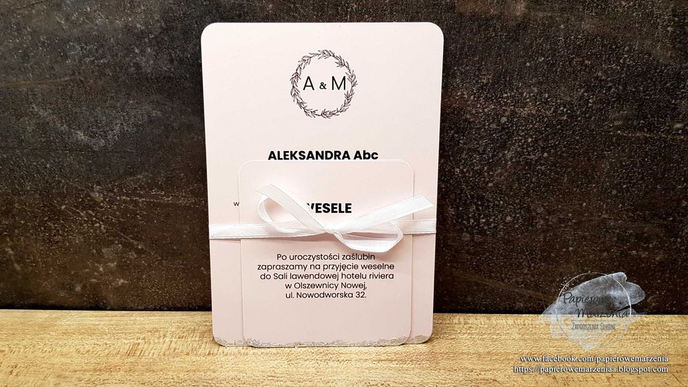 Zaproszenie ślubne z serii JEDNOKARTKOWE model 1 d: pokrycie folią
